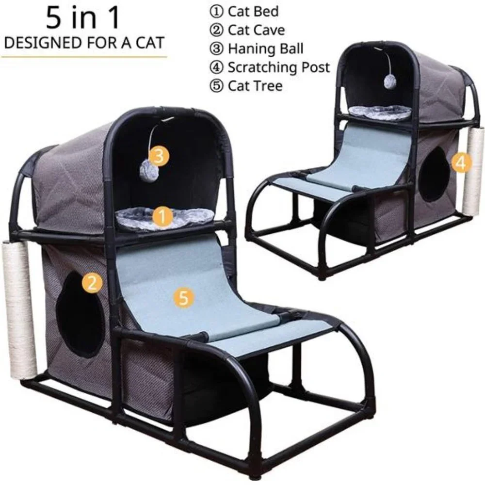 Modern Cat Tree House Condo Pet Furniture Large Cat Tower Bed Scratching Post